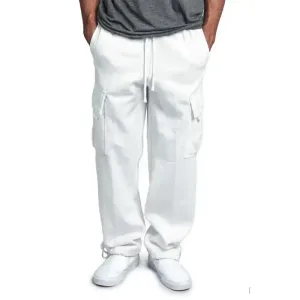 Men’s solid color elastic waist multi-pocket loose fit cargo pants