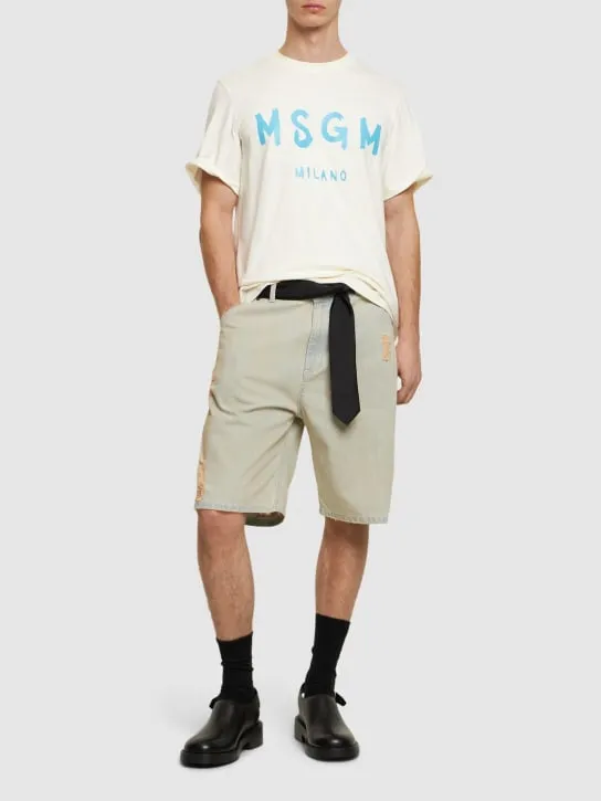 MSGM   Distressed cotton denim shorts 