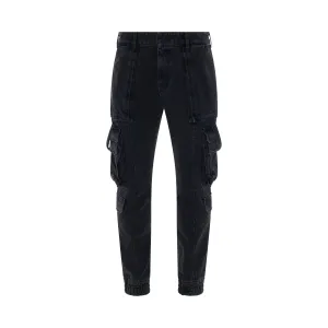 Multi Cargo Denim Pants in Black