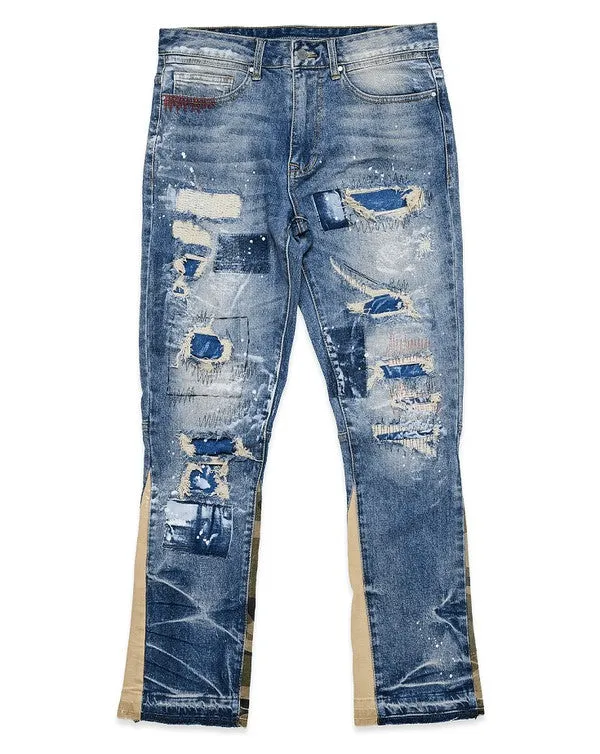 NEW FIRST ROW Heavy Rip & Repair Slim Straight Denims