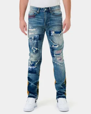 NEW FIRST ROW Heavy Rip & Repair Slim Straight Denims