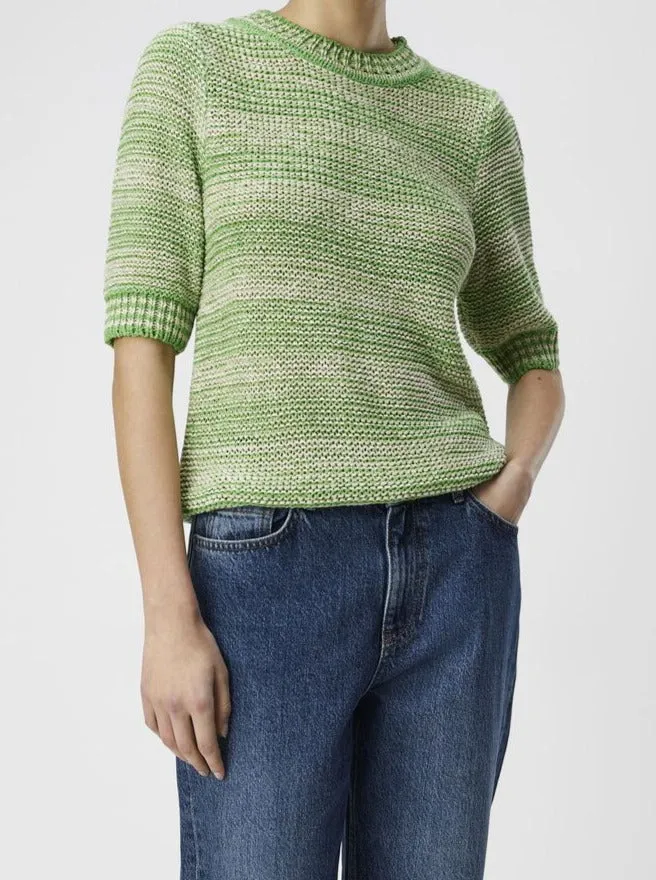 OBJFIRST S/S KNIT PULLOVER | SANDSHELL VIBRANT GREEN