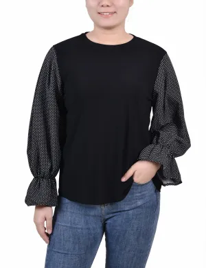 Petite Long Sleeve Top With Printed Sleeves