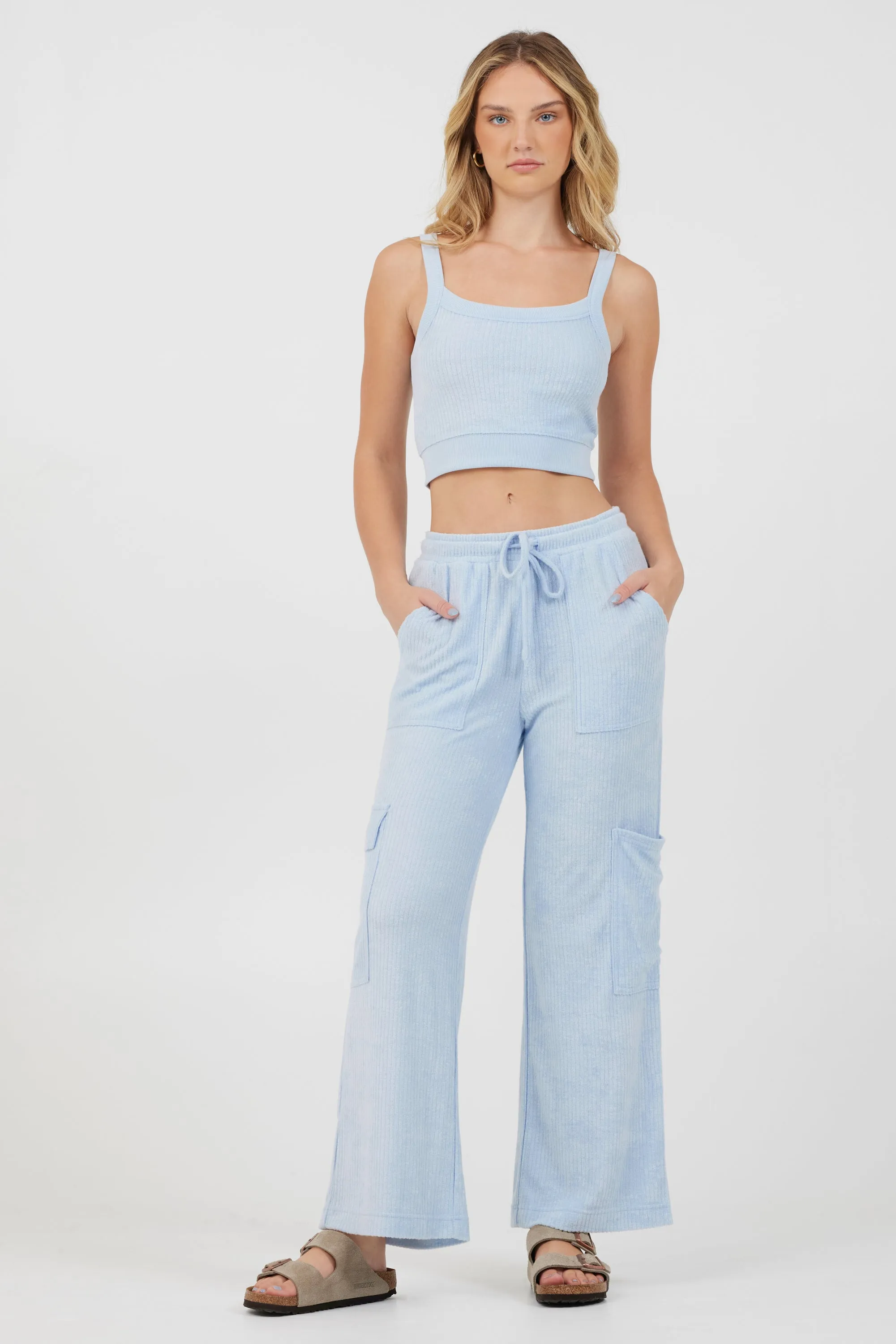 Powder Blue Cord Terry Cargo Pants