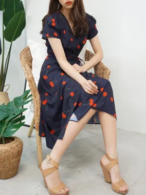 PRINTED WRAP MIDI DRESS