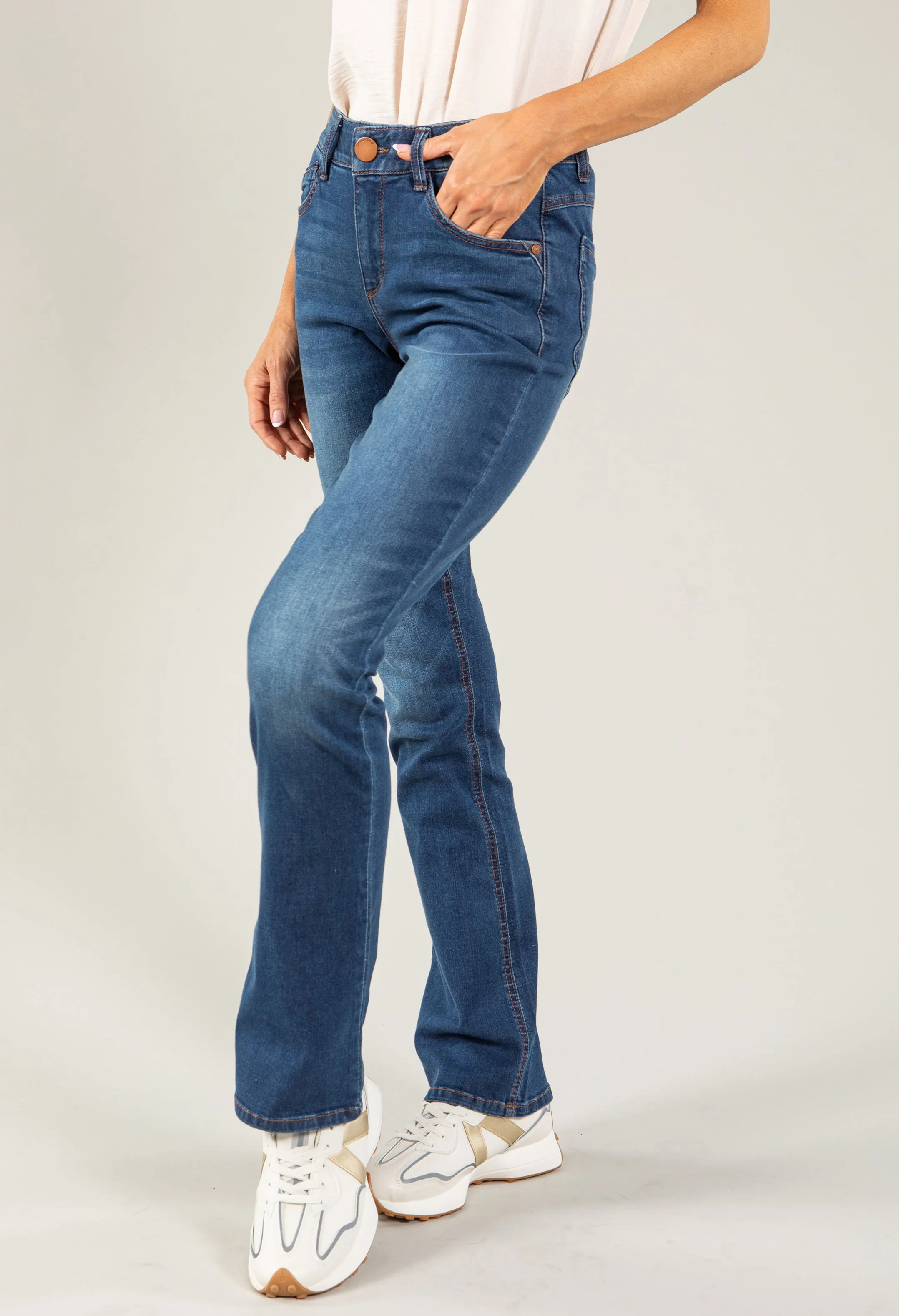 "Ab"solution® Artisanal Blue Denim Itty Bitty Bootcut Jeans