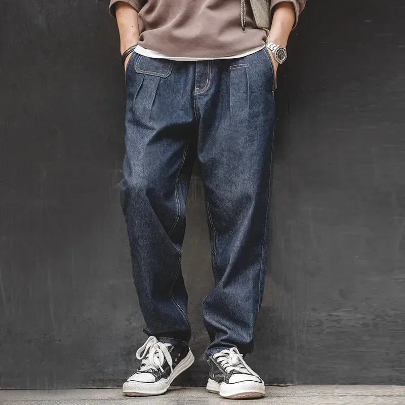 Retro Denim Wash Baggy Men's Jeans Wide Leg Tapered Pants - Casual Streetwear