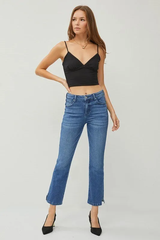 Risen Jeans - High Rise Raw Hem Slit Straight Jeans - RDP5623