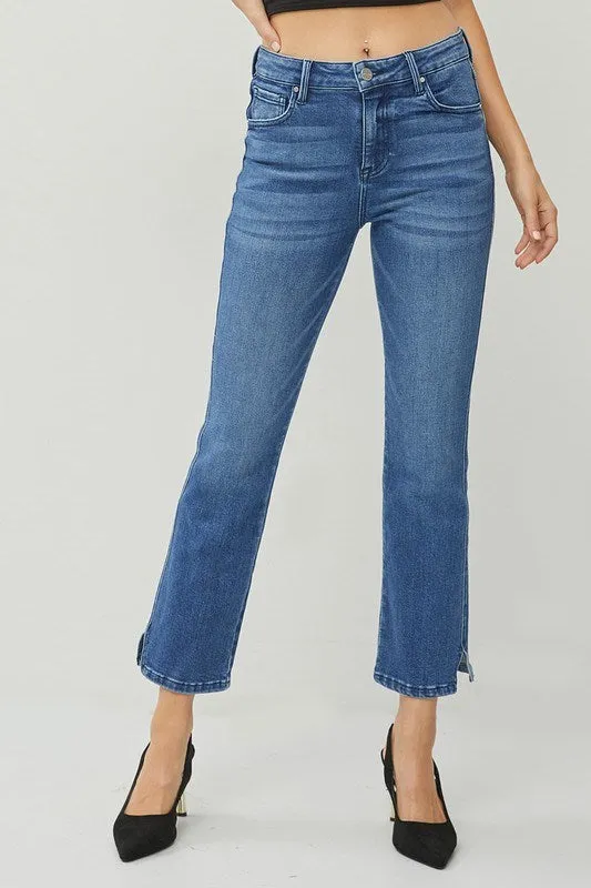 Risen Jeans - High Rise Raw Hem Slit Straight Jeans - RDP5623