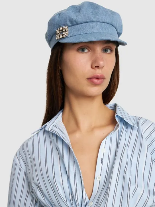 Roger Vivier   RV crystal broach denim sailor cap 