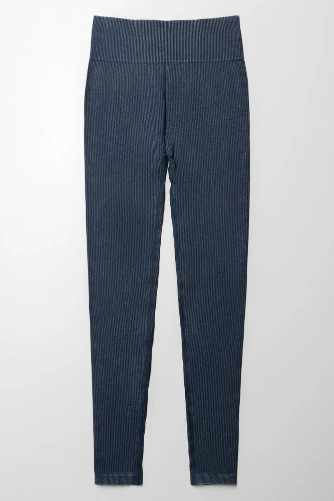 Seamfree Legging Long Acid Wash Denim Blue