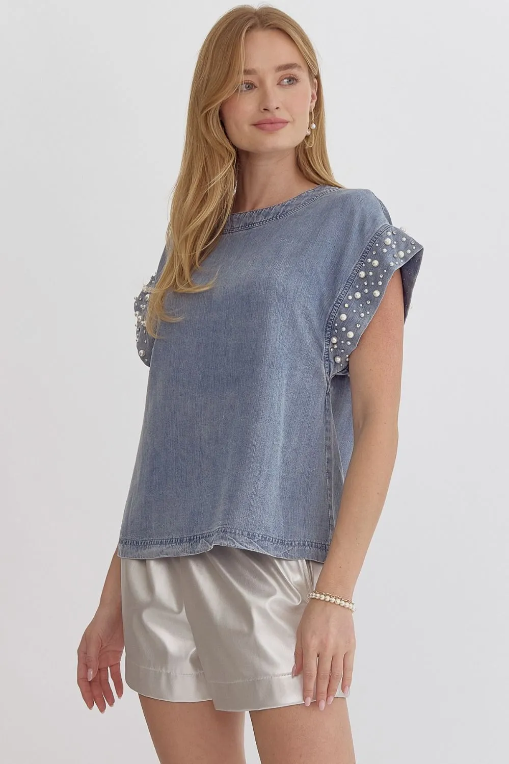 Shay Denim Pearl Top