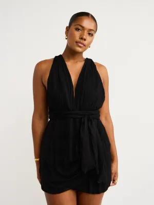 Shona Joy Isola Plunged Cross Back Mini Dress in Black