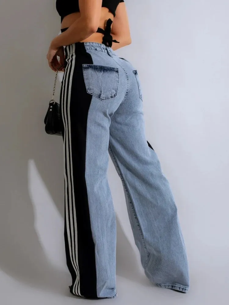 Side Stripe Wide Leg Jeans