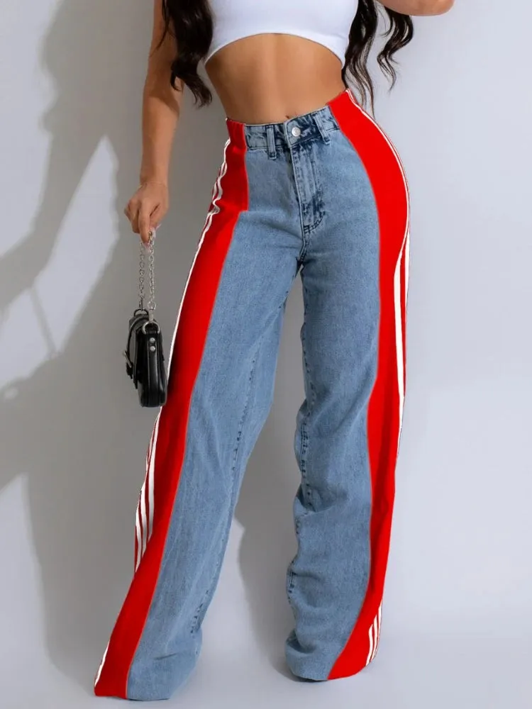 Side Stripe Wide Leg Jeans