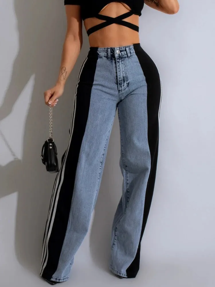 Side Stripe Wide Leg Jeans