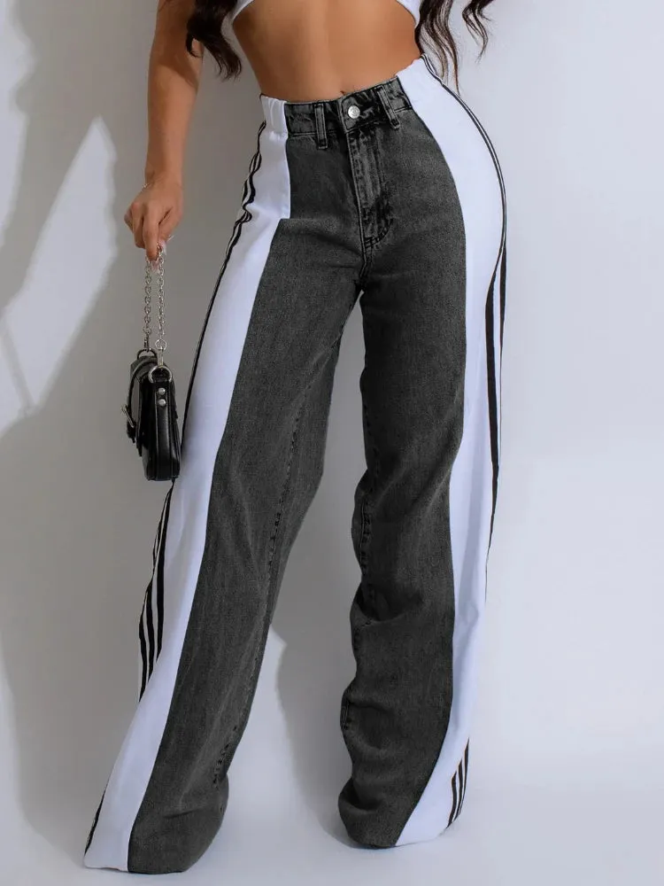 Side Stripe Wide Leg Jeans