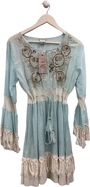 SIYA Blue Embroidered Boho Dress One Size