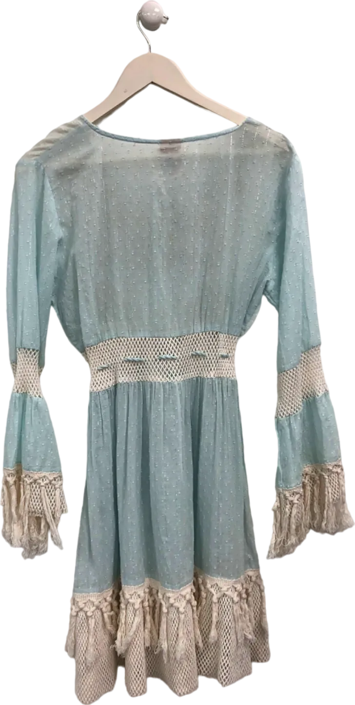 SIYA Blue Embroidered Boho Dress One Size