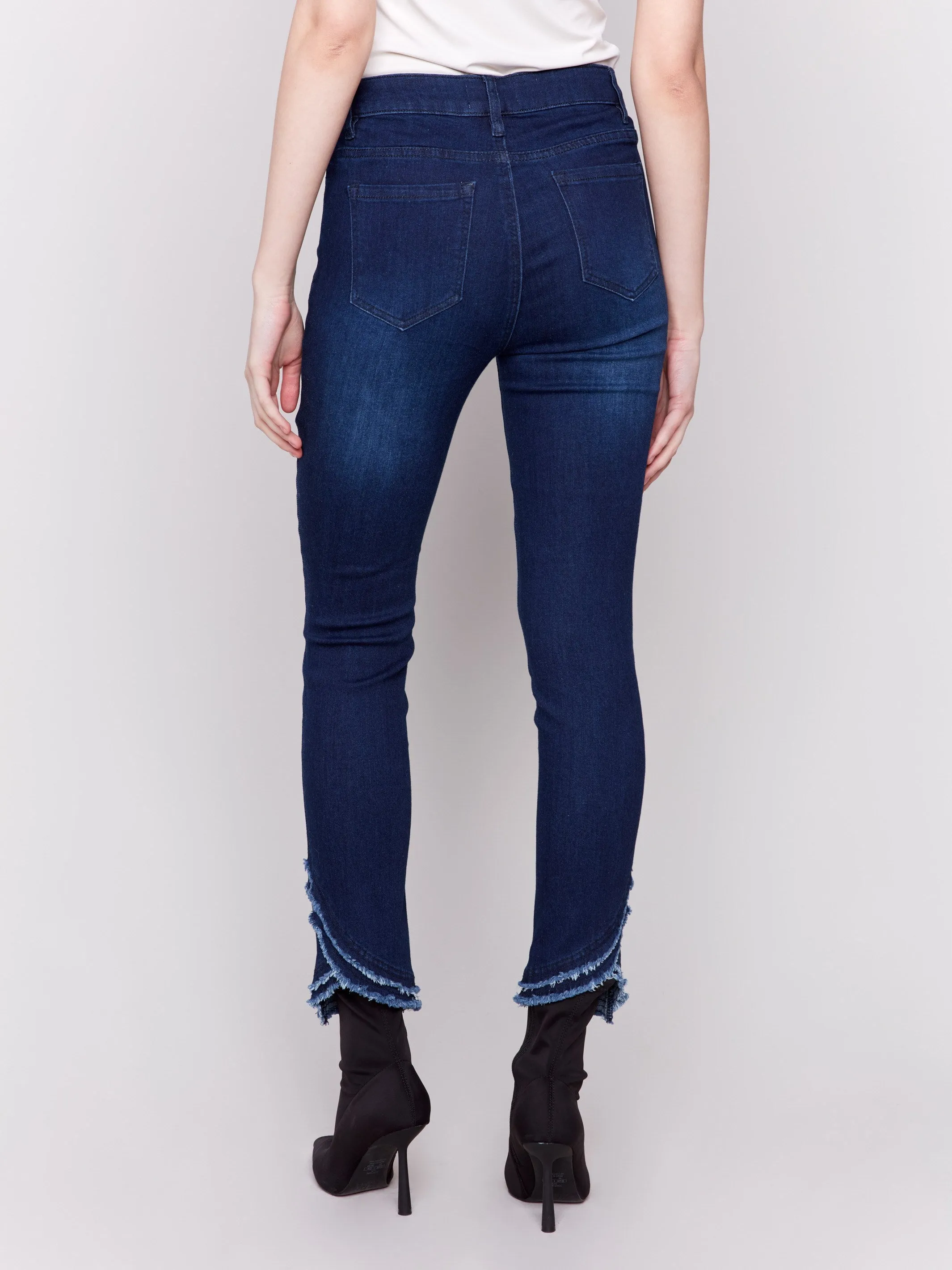 Slim Fit Jeans with Frayed Tulip Hem - Blue Black