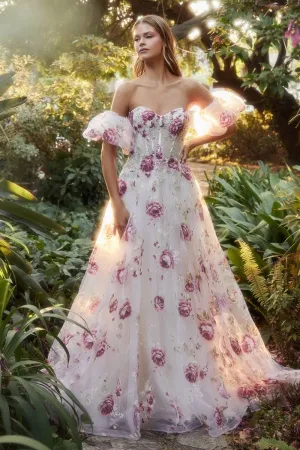 STRAPLESS ORGANZA PEONY PRINT BALL GOWN CDA1133