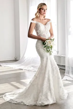 Stunning Wedding Gown with Deep Neckline and Floral Accents #CDTY01