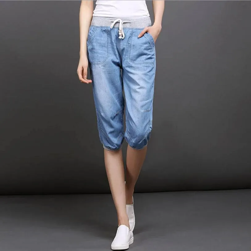 Summer Styles Jeans For Women calf-Length Pants Elastic High Waist Loose Harem Pants Fashion Slim Jeans Plus Size 4XL