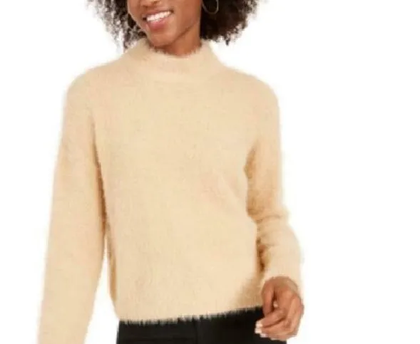 Sun   Moon Women's Fuzzy Mockneck Sweater Brown Size X-Large