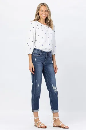 The Judy Blue Midrise Cuffed Distressed Slim Fit Jean