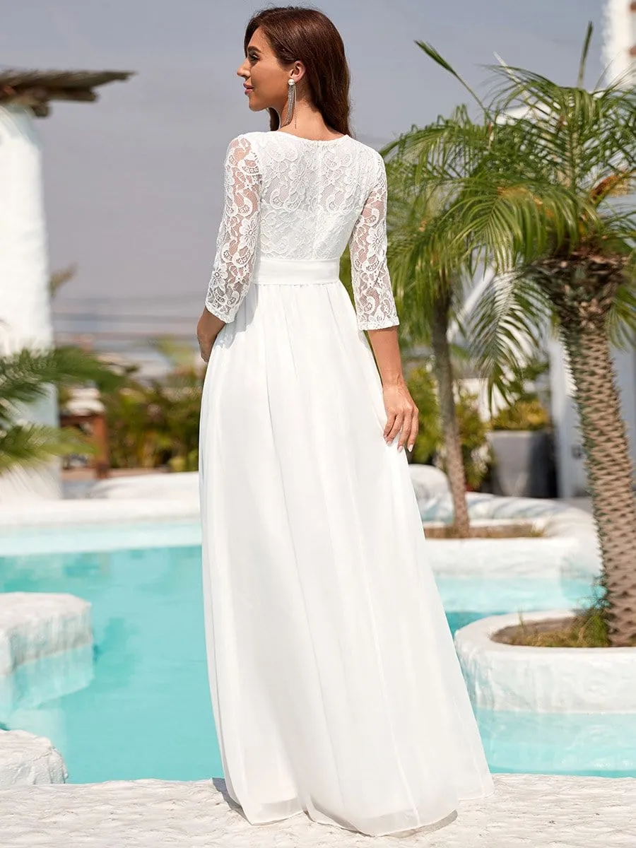 Vintage Style Lace Sleeve Floor-Length Maternity Dress