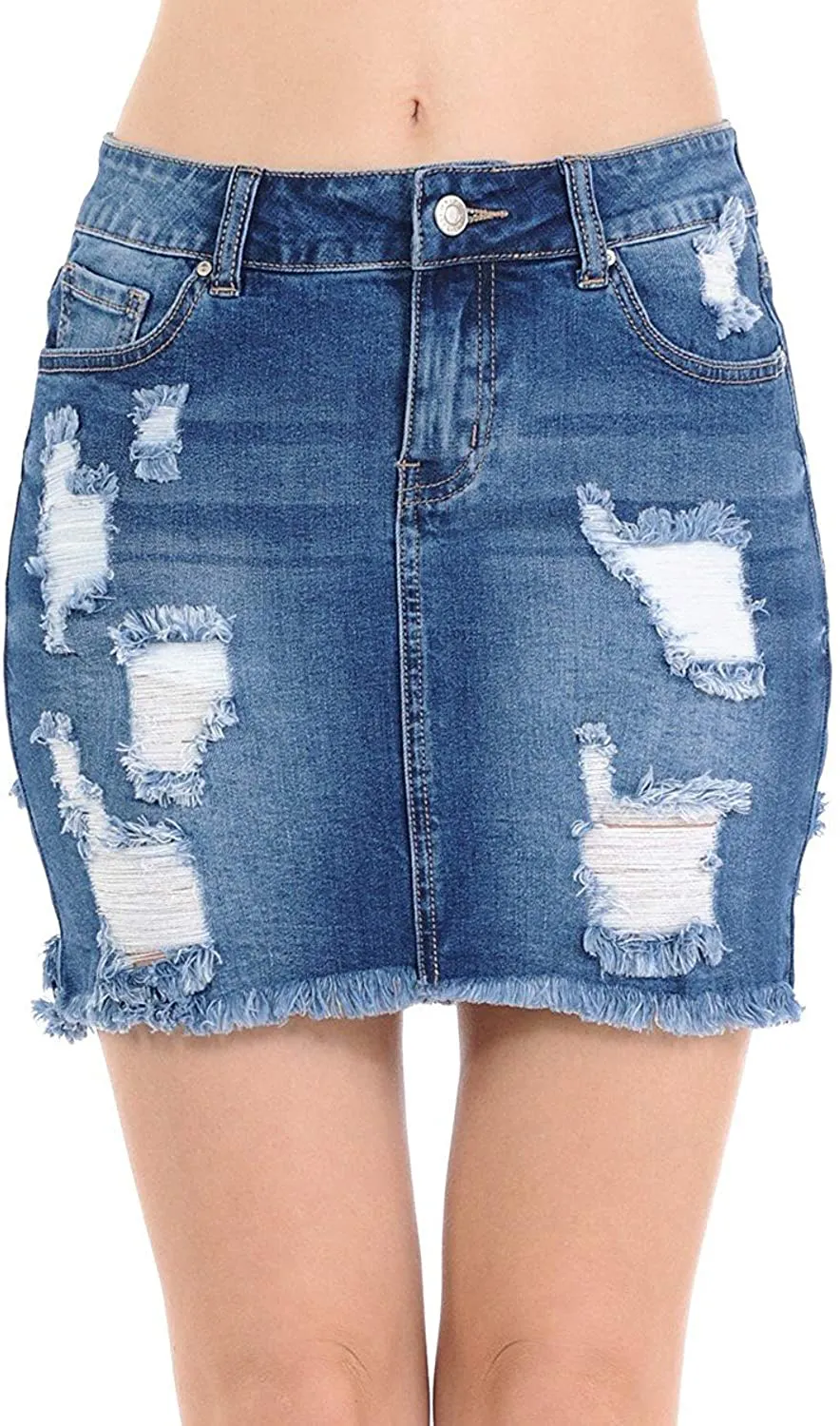 Wax Women's Juniors Casual Distressed A-Line Denim Short Skirt