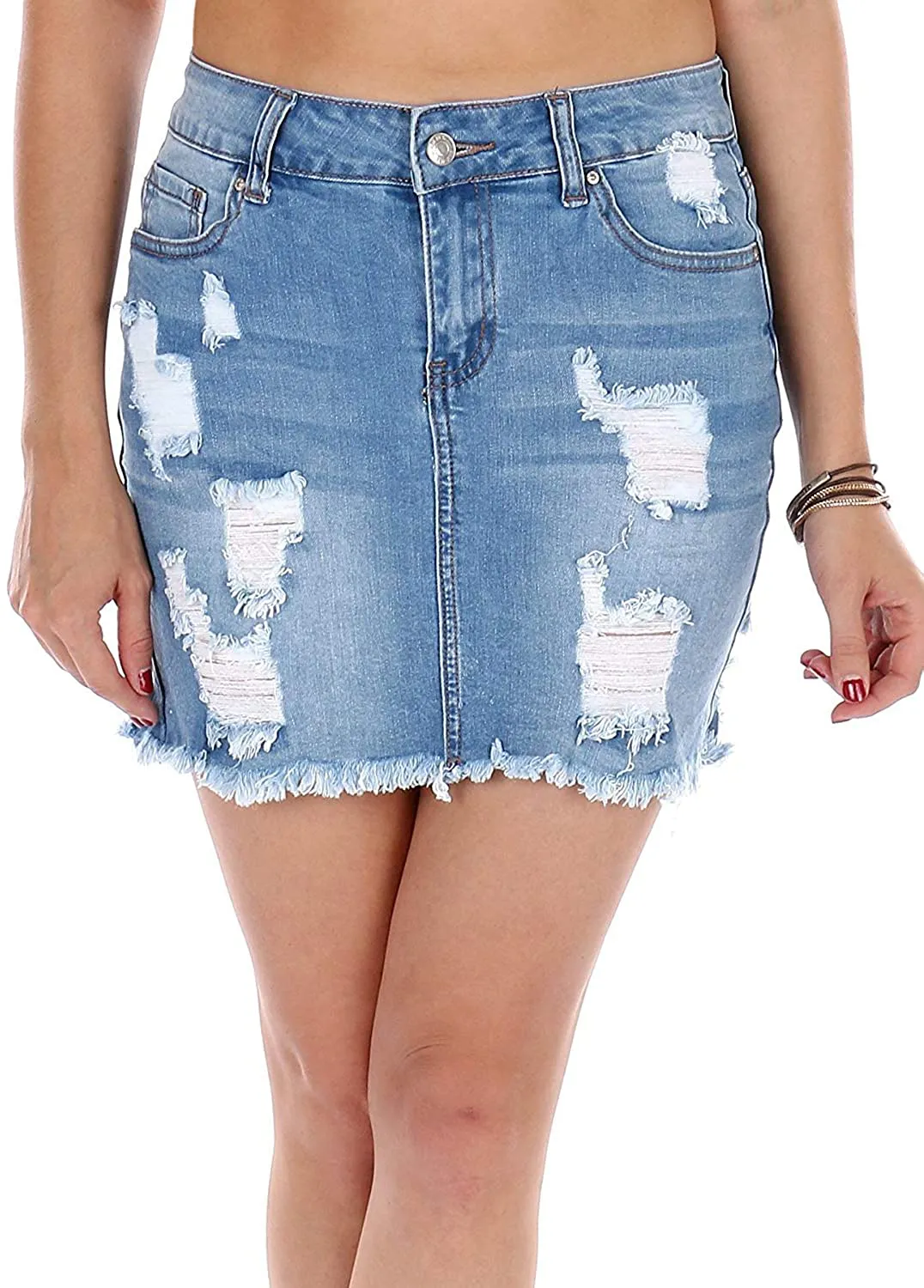 Wax Women's Juniors Casual Distressed A-Line Denim Short Skirt