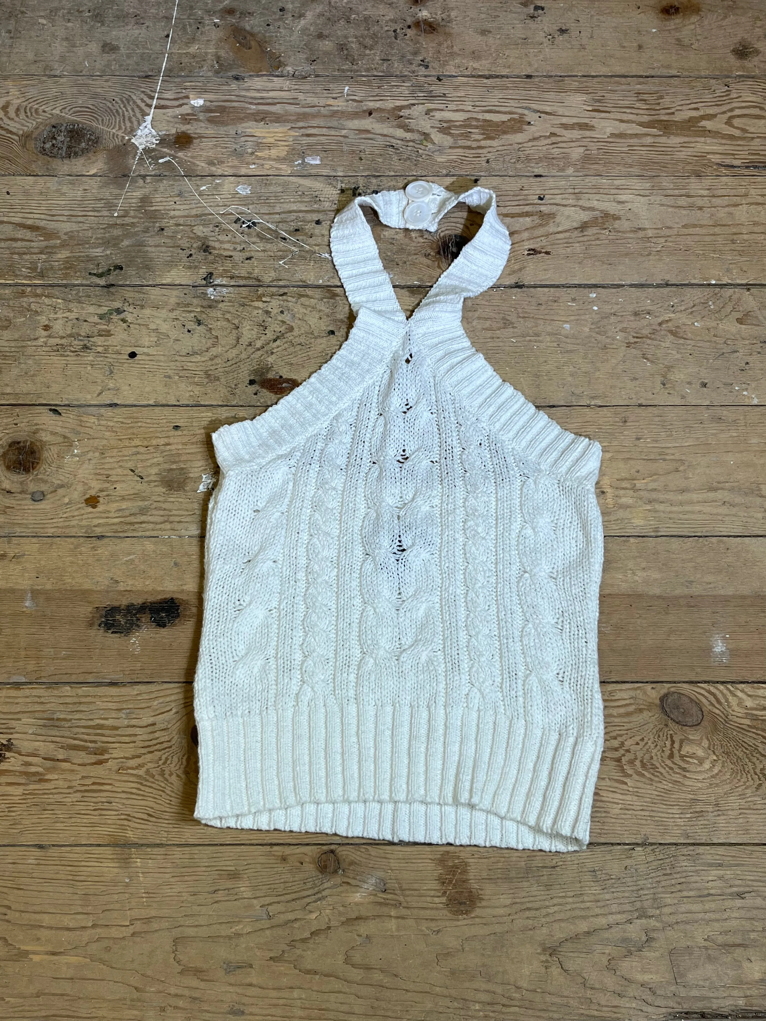 White Knit Cotton Halter Top by Sisters