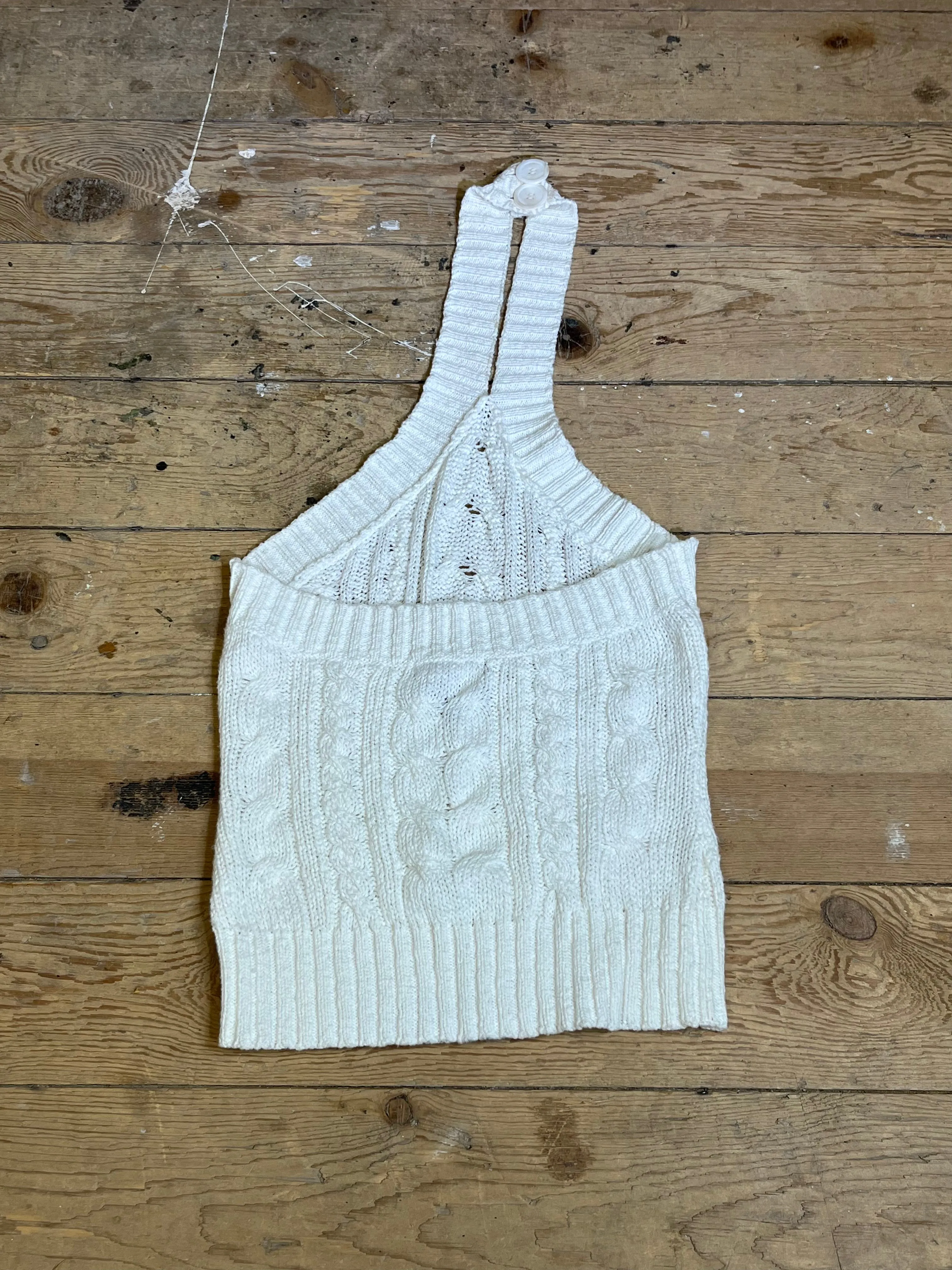 White Knit Cotton Halter Top by Sisters