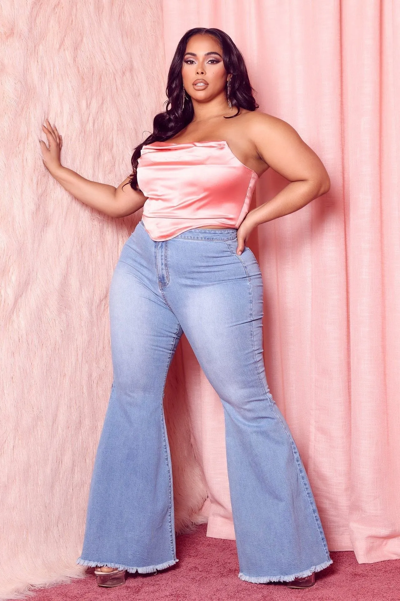 Wide Flared Leg Curvy Fit Plus Size Denim Jeans