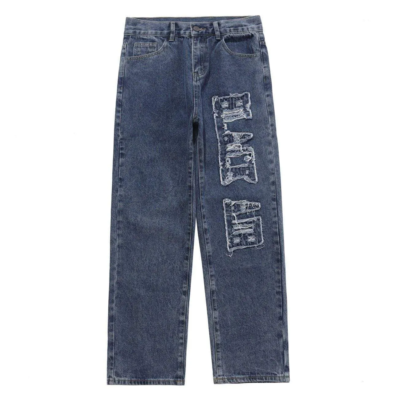 WLS Solid Color Embroidered Letter Digital Jeans