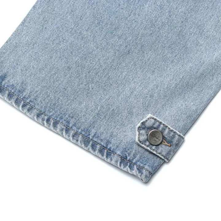 WLS Straight-leg Embroidery Letters Vintage Jeans