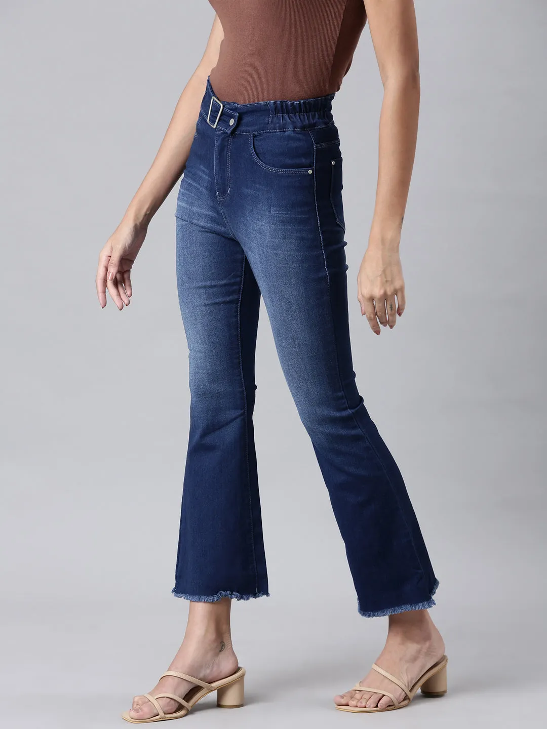 Women Blue Solid Bootcut Denim Jeans