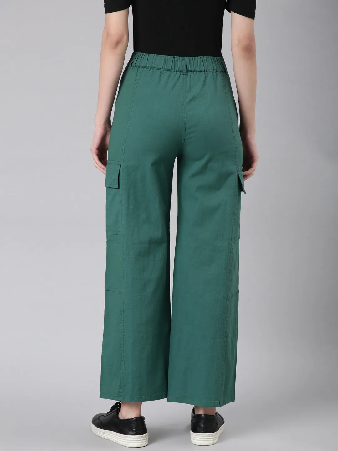 Women Green Solid Wide Leg Denim Jeans