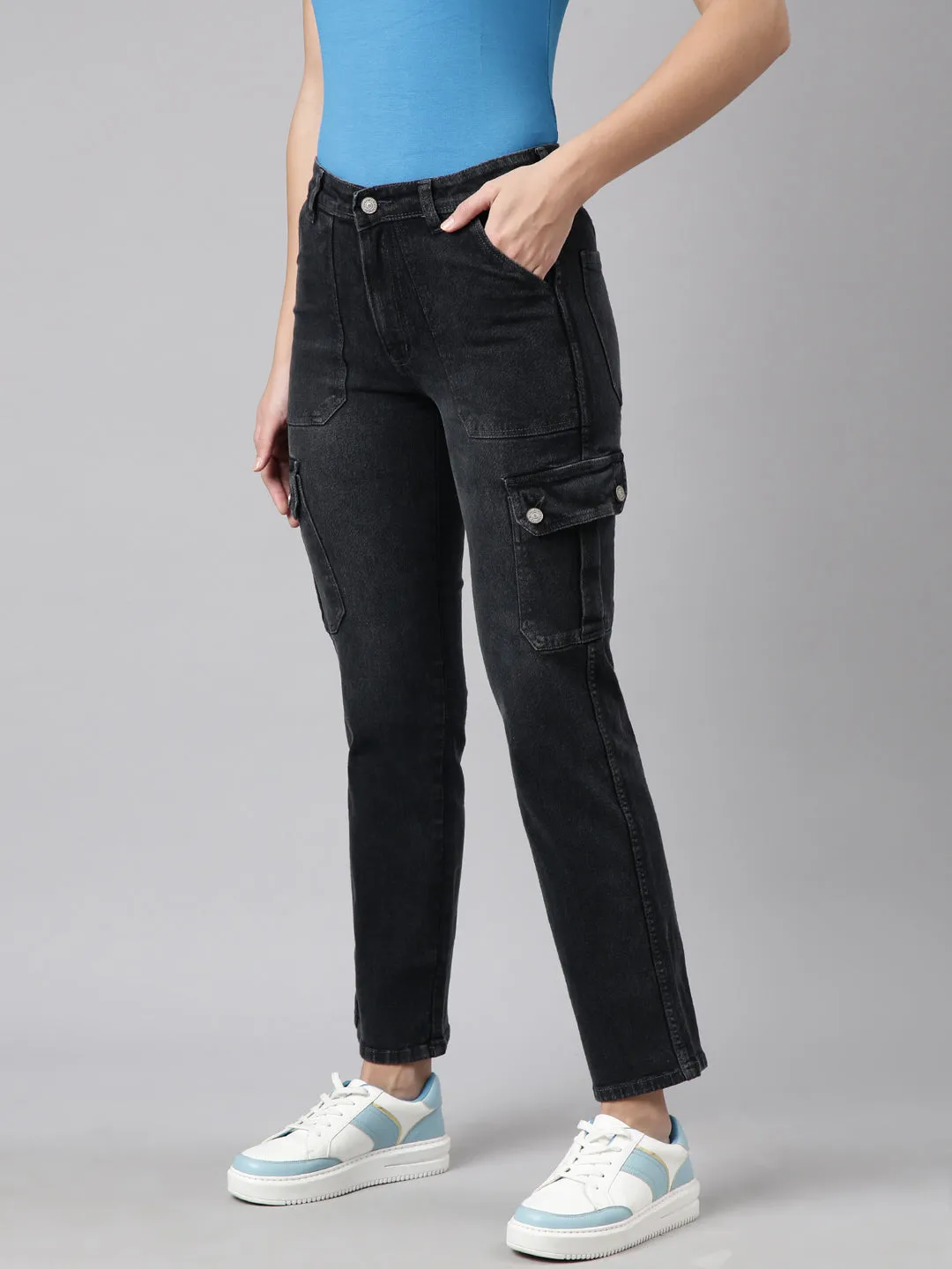 Women Straight Fit Denim Charcoal Corgo Jean