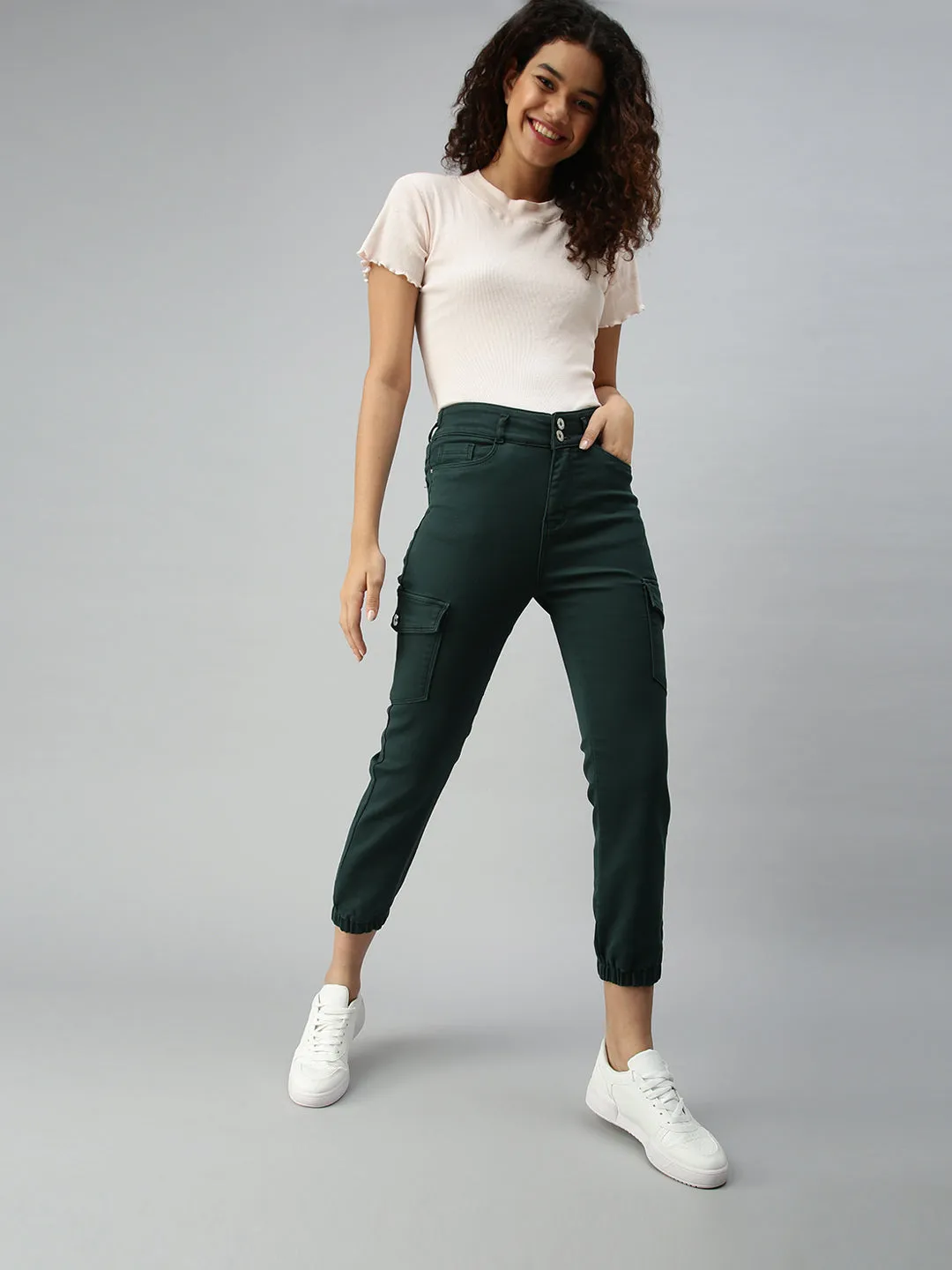 Women's Green Solid Denim Jeans