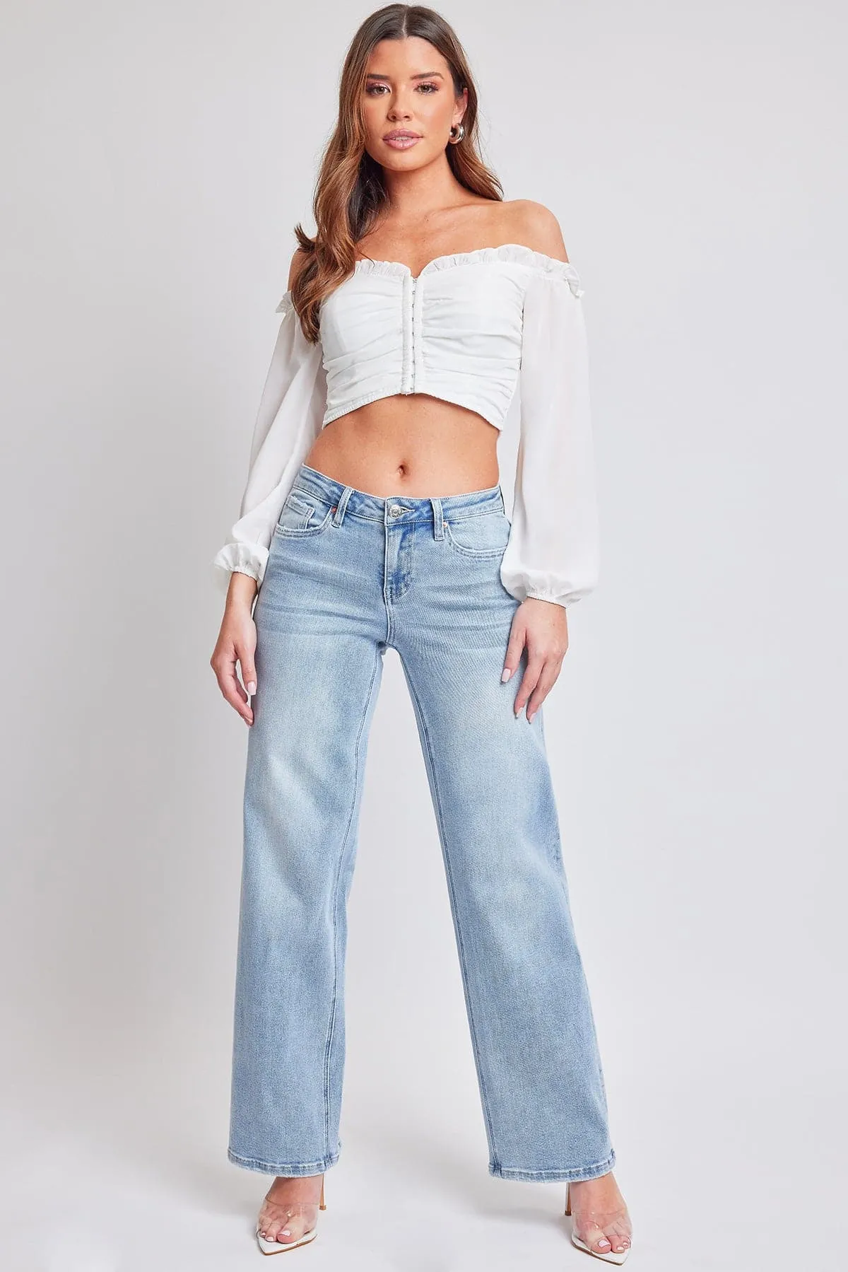 Women's Mid Rise Premium Stretch Wide Leg Jeans