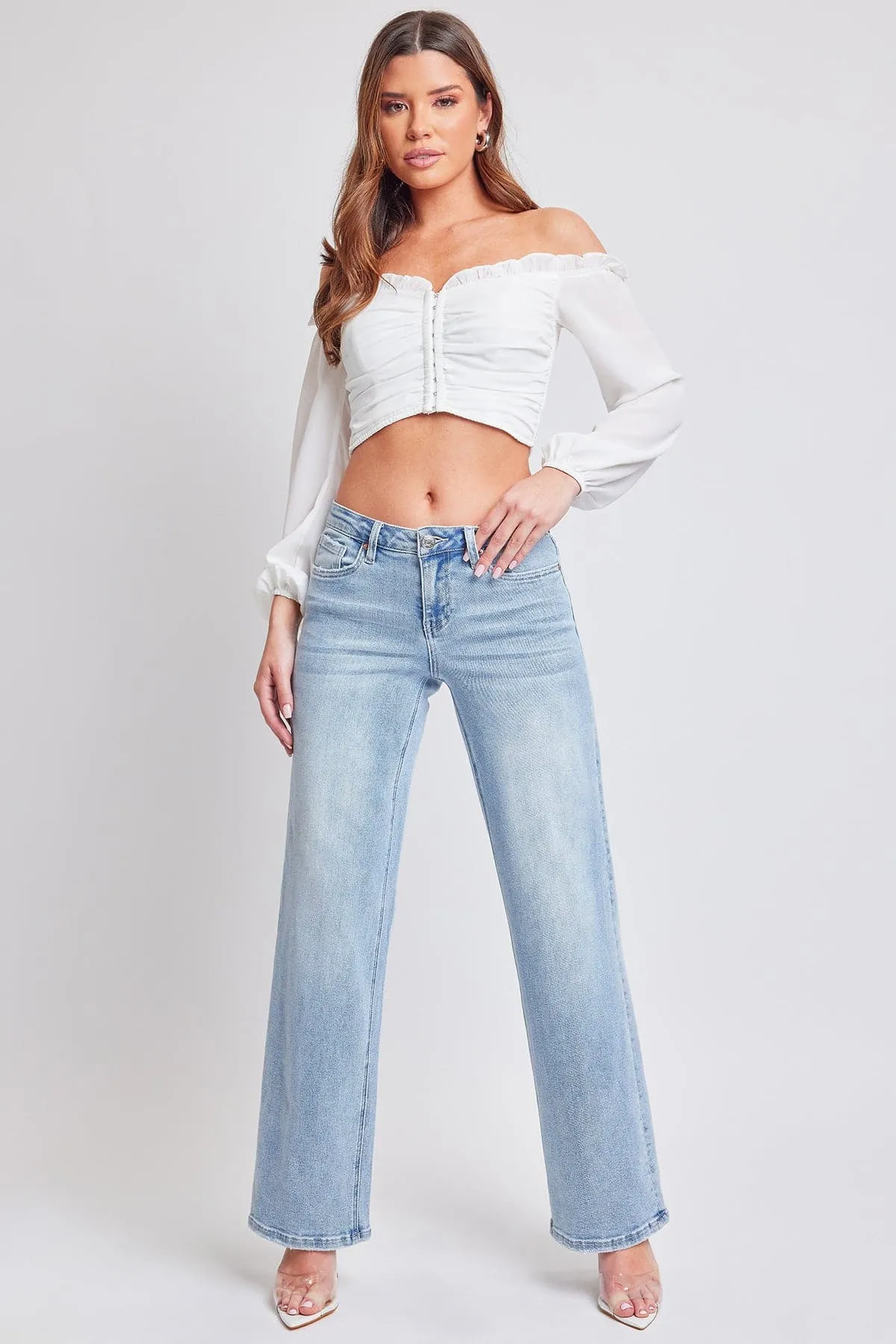 Women's Mid Rise Premium Stretch Wide Leg Jeans