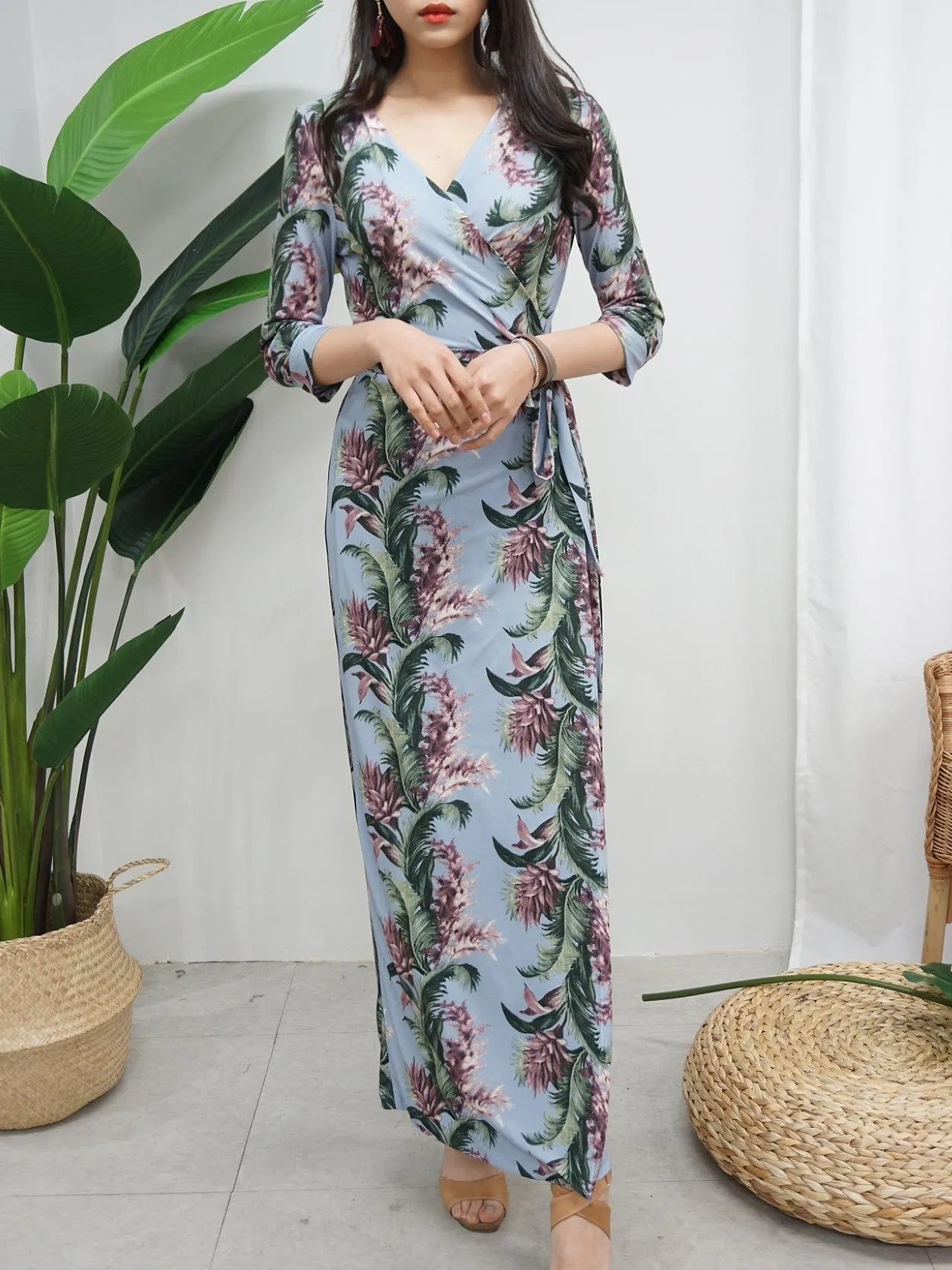 WRAP TROPICAL MAXI DRESS