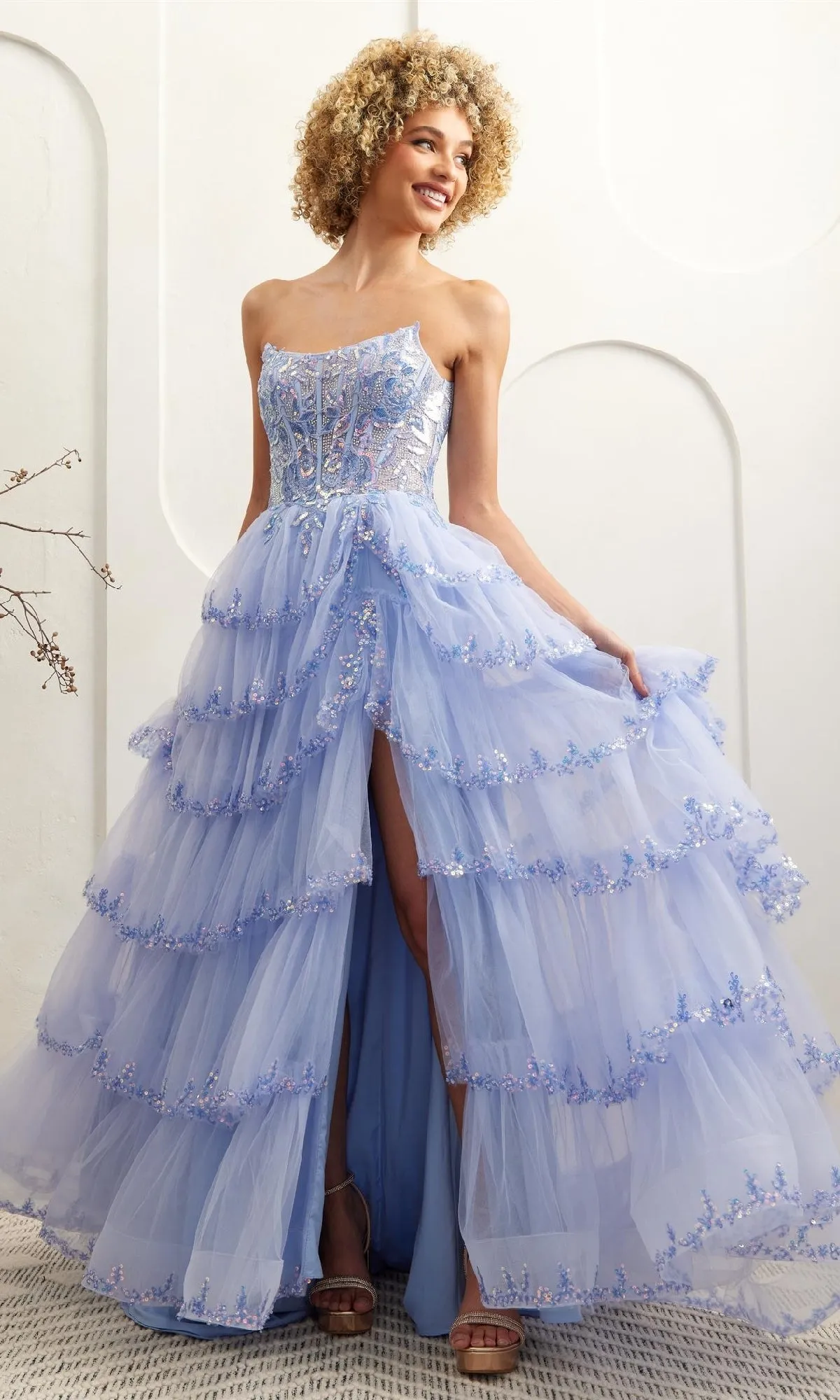 ZUZZANA Strapless Lace Applique Tulle Layered Prom & Formal Dress